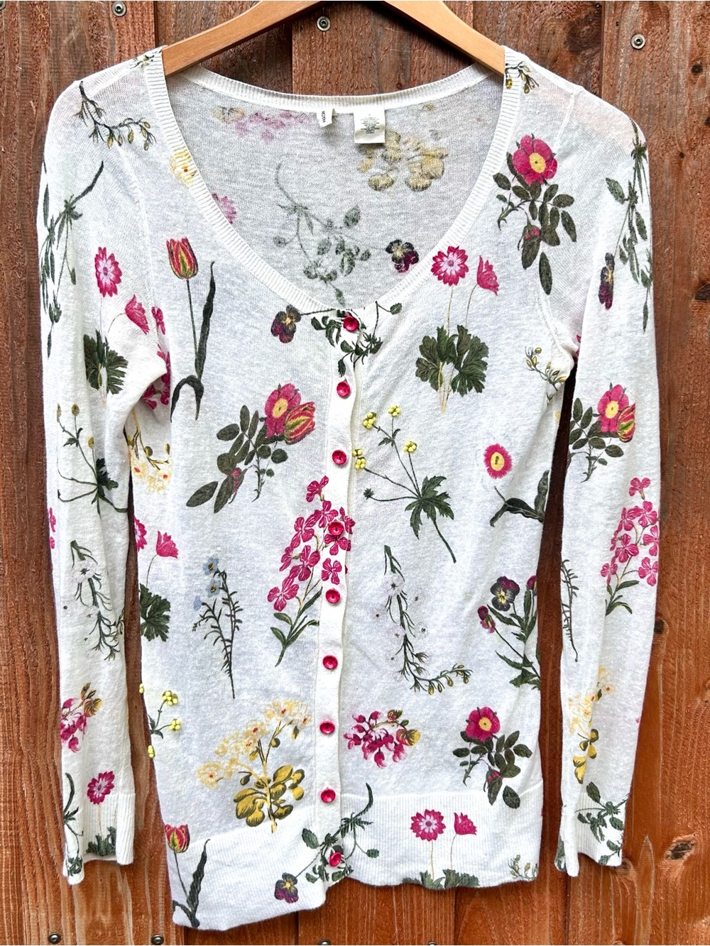 Anthropologie Moth Floral Botanical Linen Cotton Lightweight Cardigan Size S